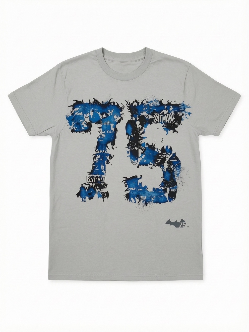 DC Comics Batman 75 Action Collage Men’s Small Gray Blue Graphic T-Shirt S